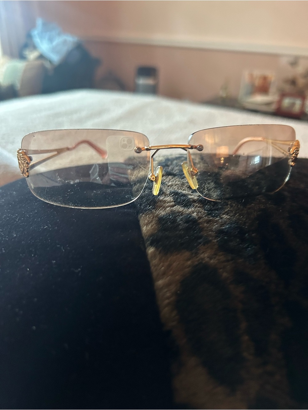 Versace Rimless amber Gradient Sunglasses with Gold Accents